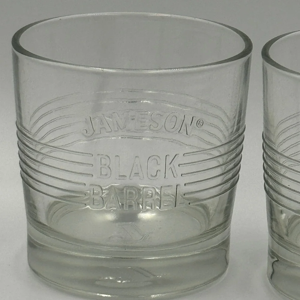 Set of 2‎ Jameson Black Barrel Whiskey Rocks Glasses Embossed Logo